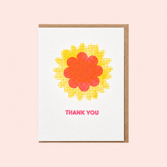 Thank You letterpress card on pale pink background