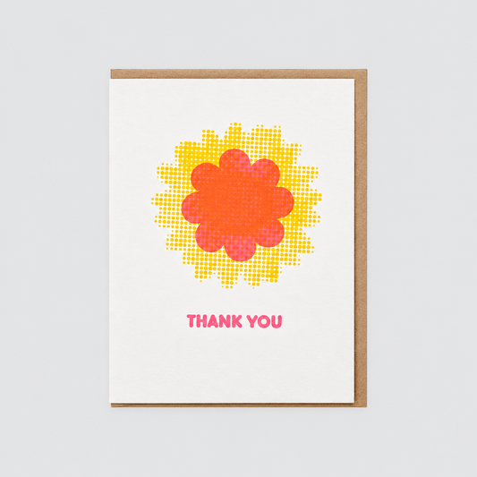 Thank You letterpress card on light gray background